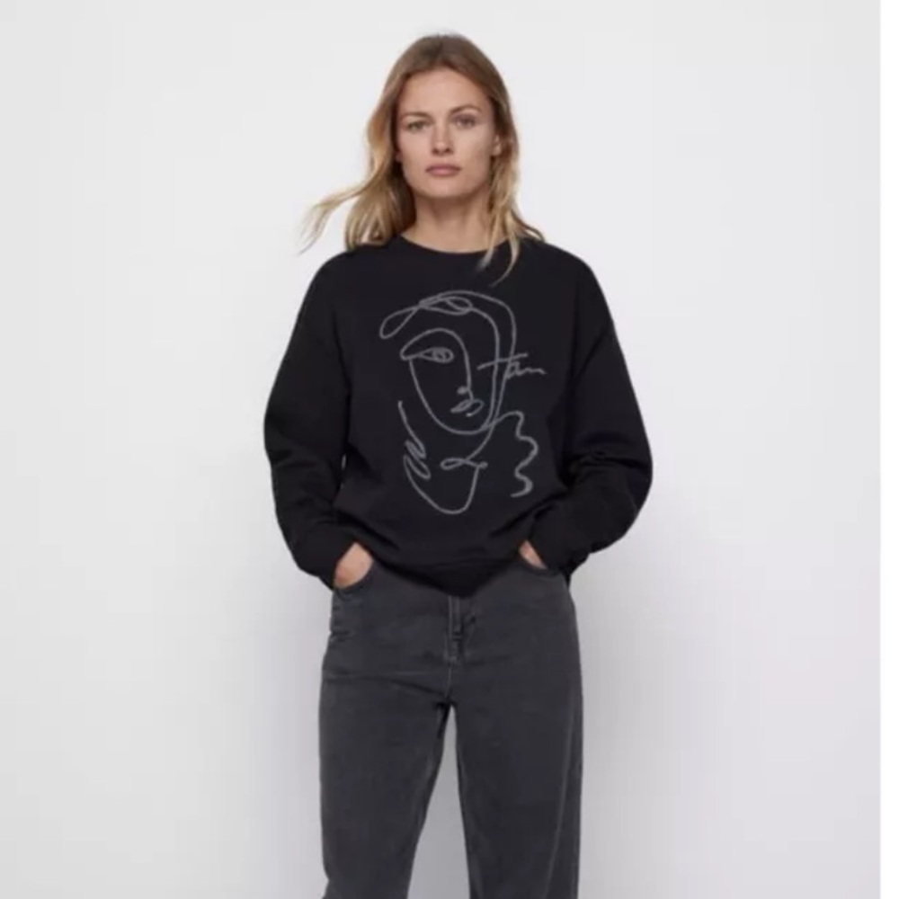 ZARA BLACK SWEATSHIRT WITH GIRL PRINT SIZE SMALL - REF 0085/698/800
